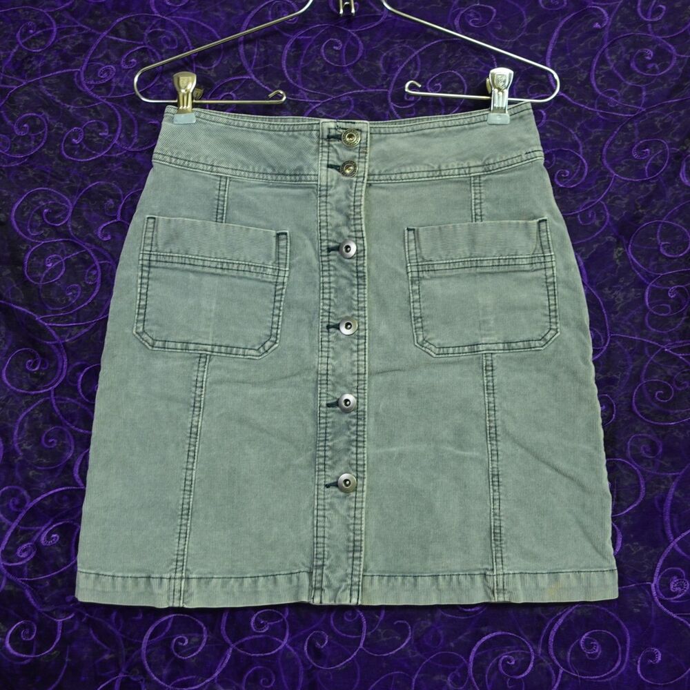 Prana Womens Sz 2 Gray Thin Corduroy Skirt Cotton Stretch Grunge Whimsigoth Emo